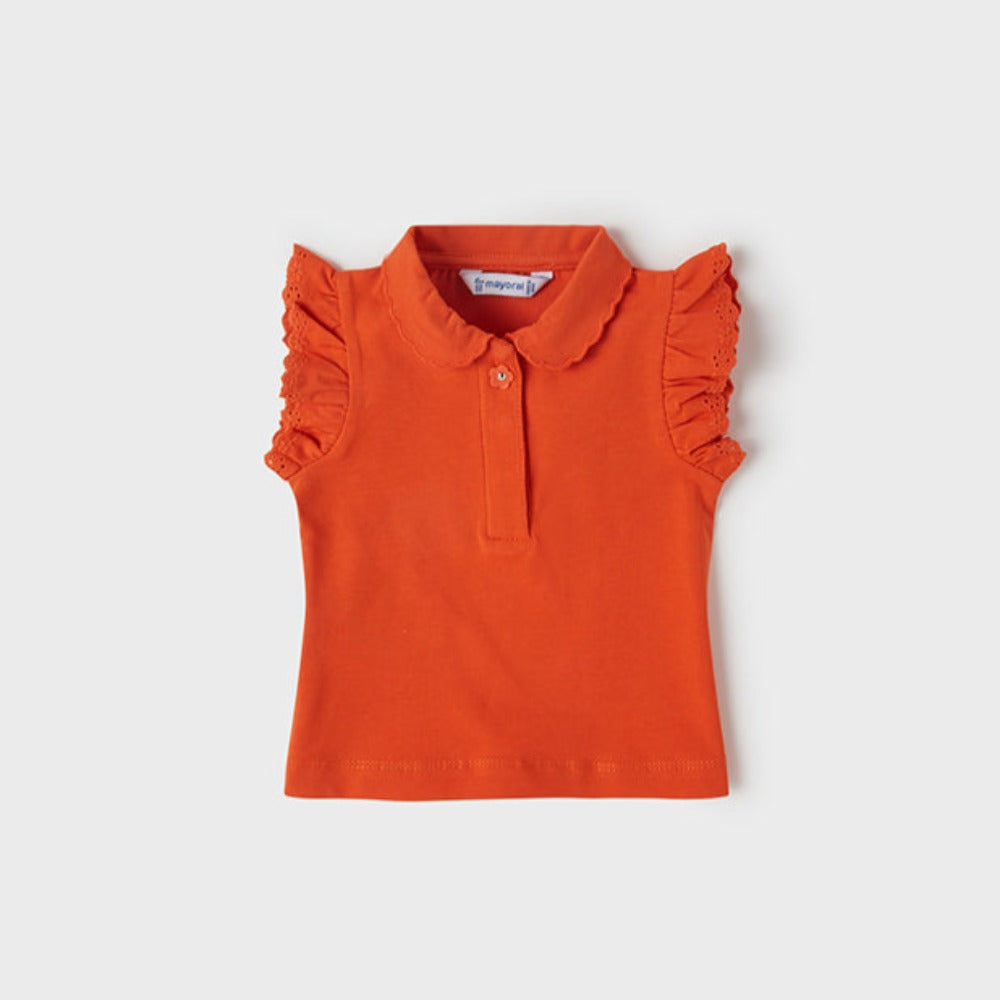 Tangerine Polo Shirt With Ruffled Sleeves