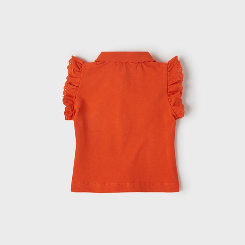 Tangerine Polo Shirt With Ruffled Sleeves
