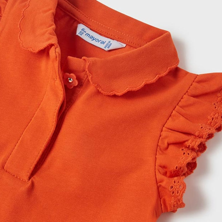 Tangerine Polo Shirt With Ruffled Sleeves