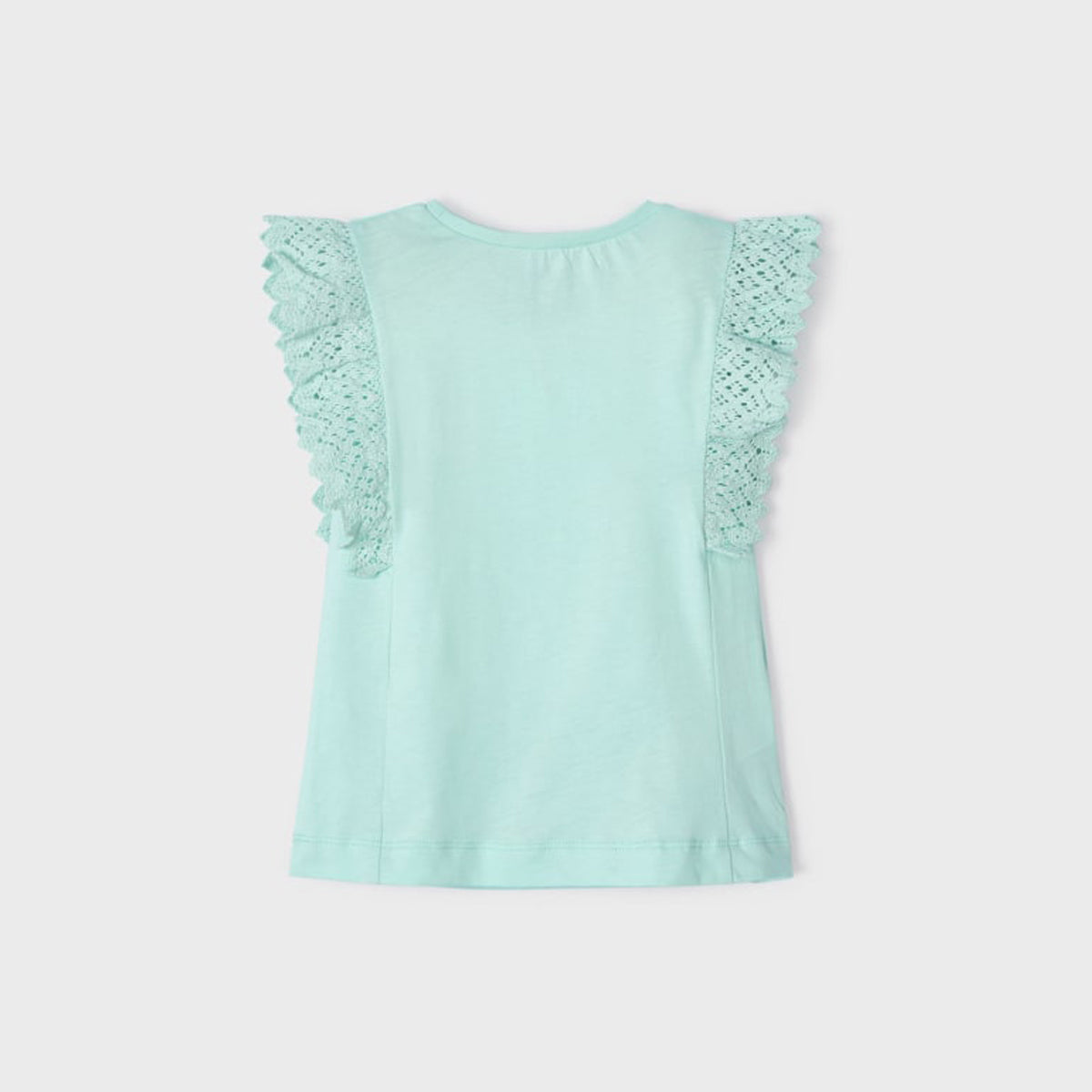 Aqua Ruffled Cotton T-Shirt