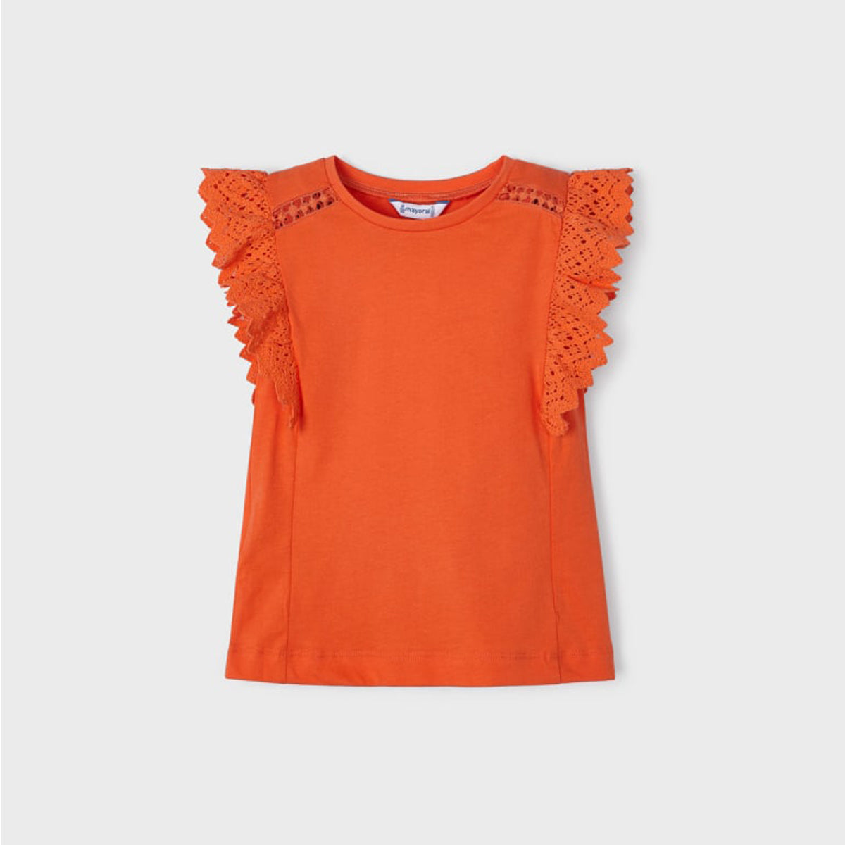 Orange Ruffled Cotton T-Shirt
