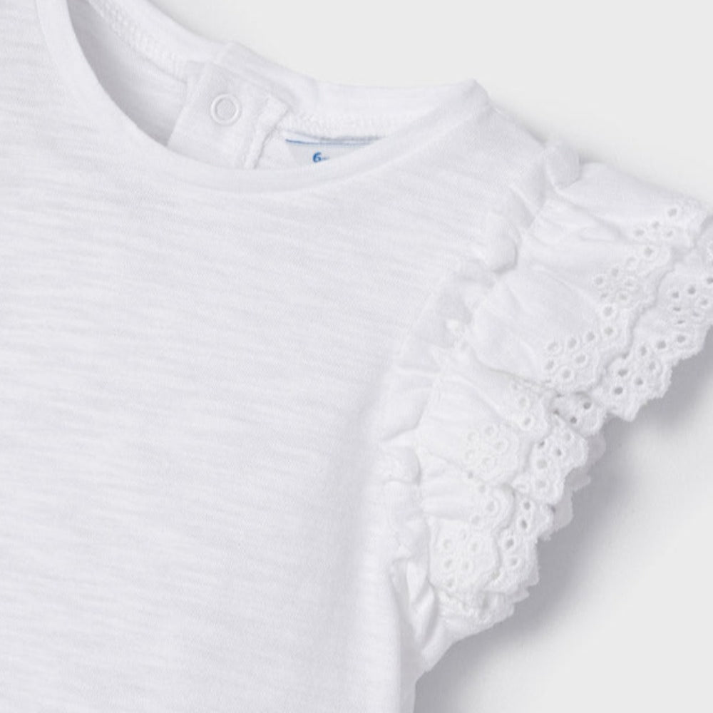 White Ruffled Sleeve T-Shirt