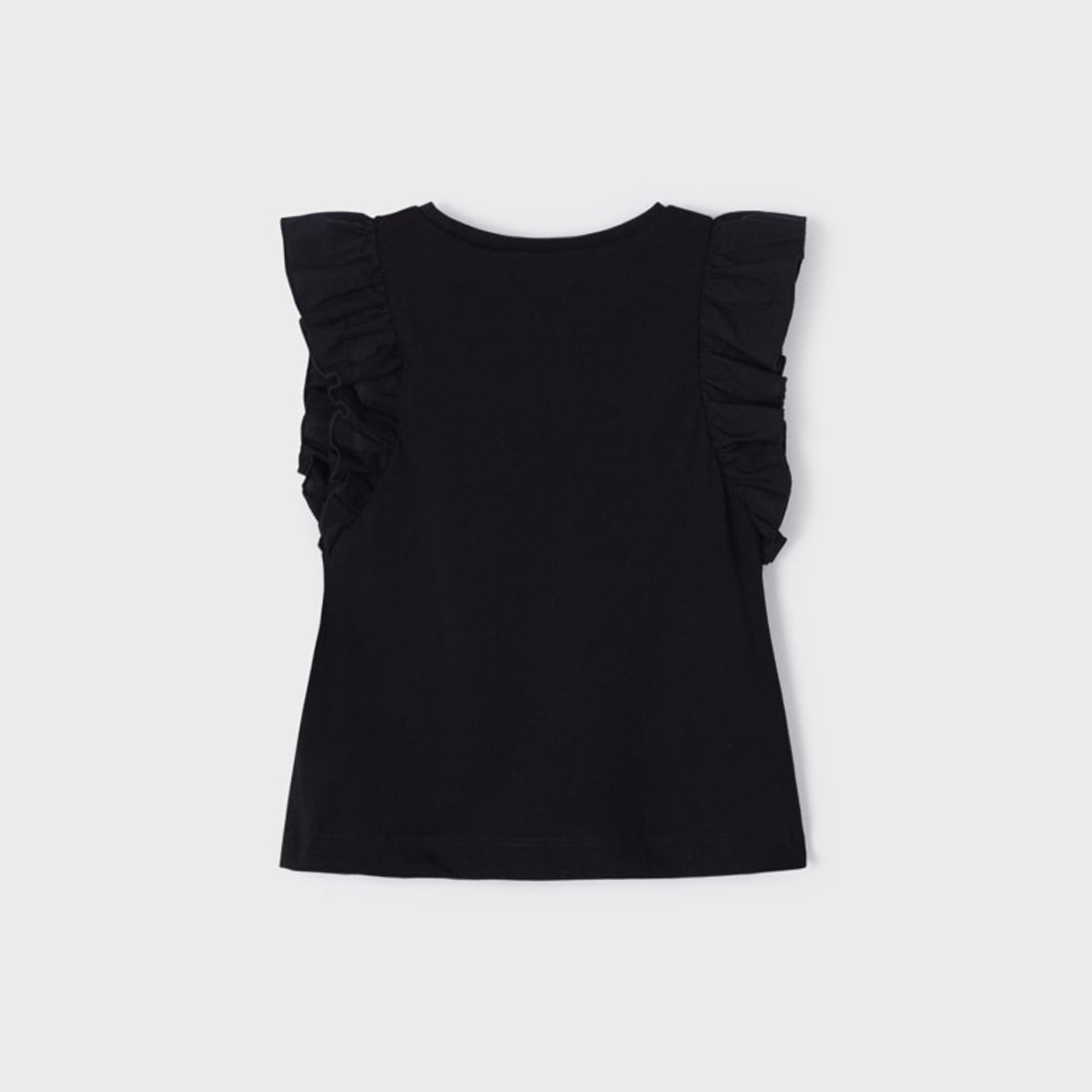 Black Ruffled Cotton T-Shirt