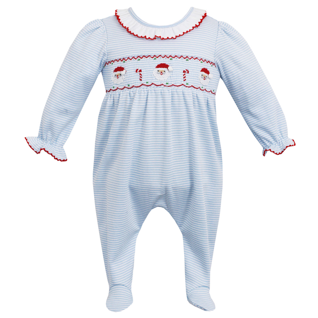 Blue Stripe Santa Footie With Ruffles