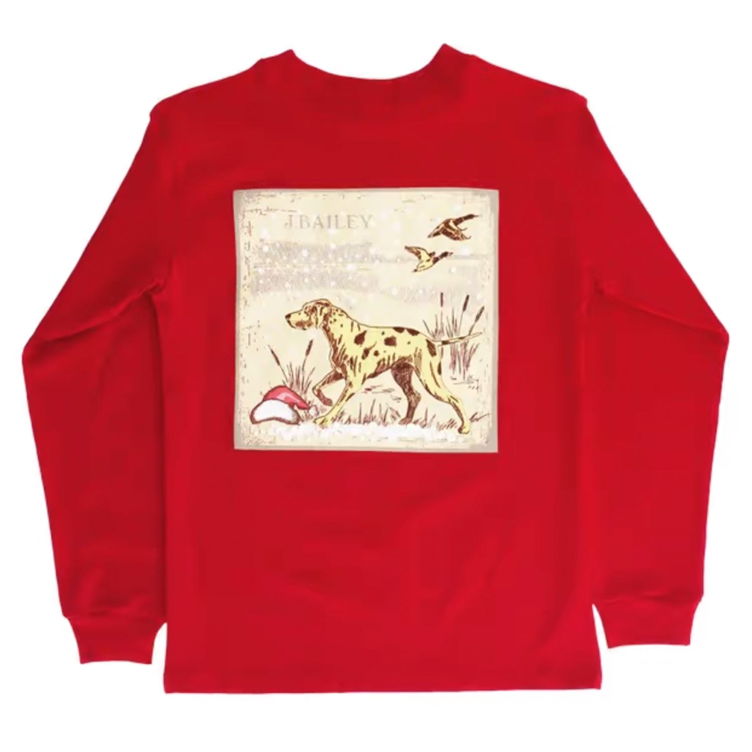 Red Santa Dog Long Sleeve Logo Tee