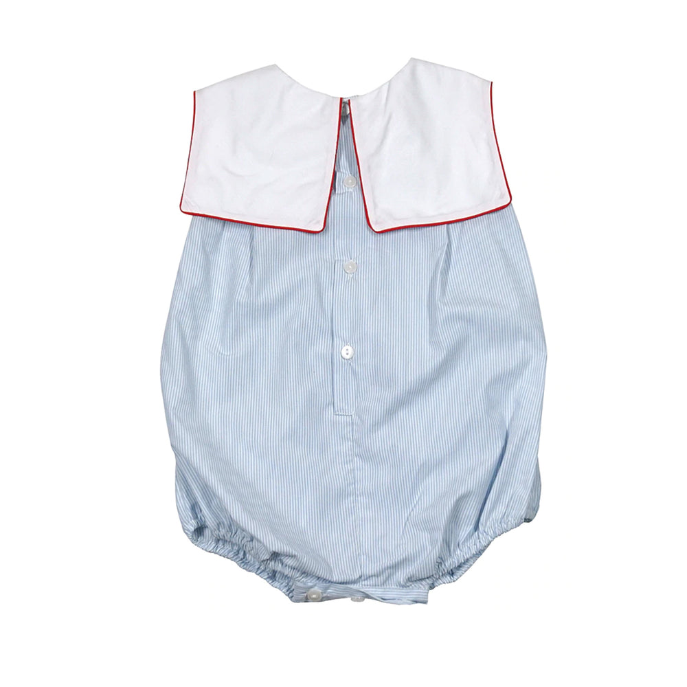 Blue Stripe Seaside Bubble With Sailor Collar