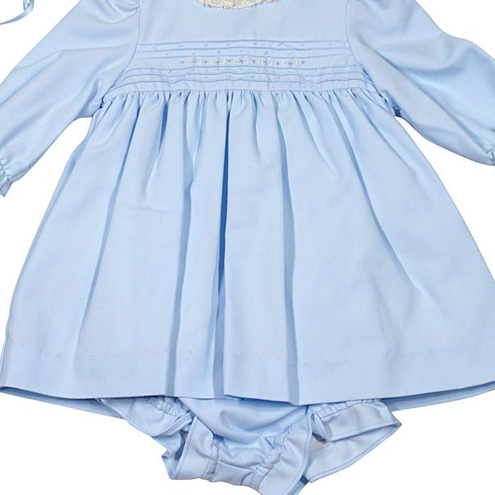 Dress With Lace & Bonnet - Blue