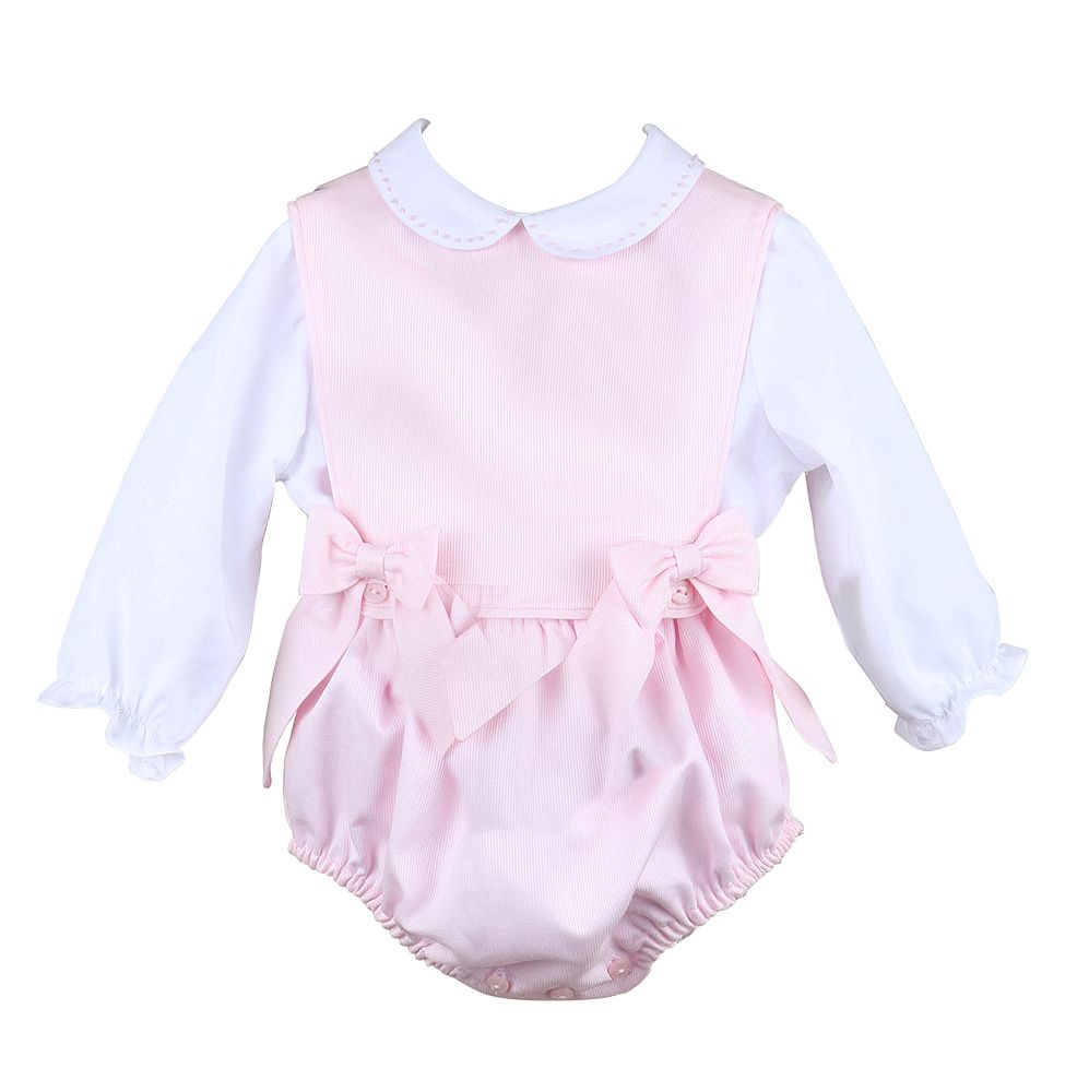 Pink Corduroy Bubble With Bows & Blouse