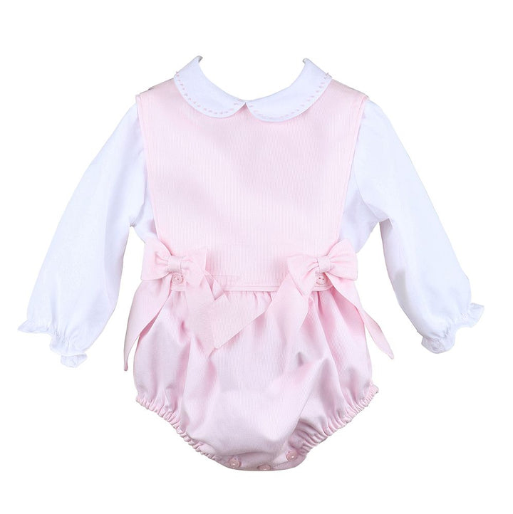 Pink Corduroy Bubble With Bows & Blouse
