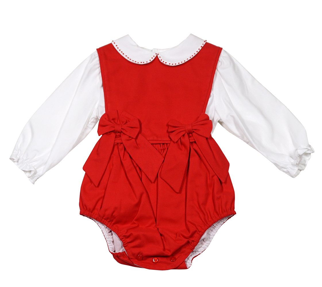 Red Corduroy Bubble With Bows & Blouse