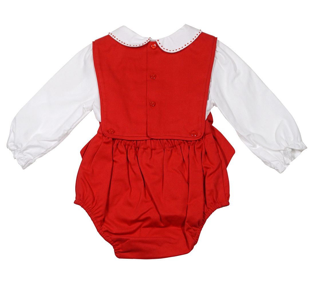 Red Corduroy Bubble With Bows & Blouse