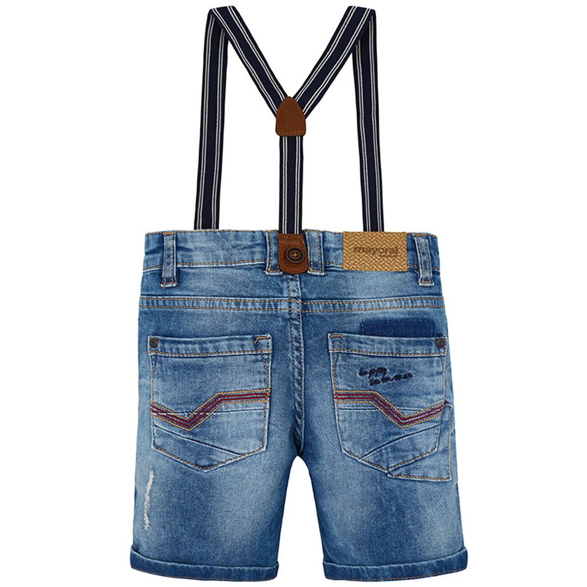 Distressed Denim Shorts With Suspenders