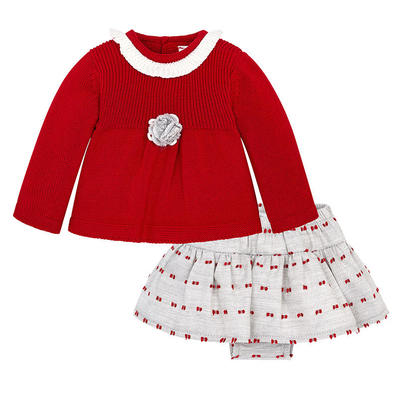 Red Knitted Sweater & Skirt Set
