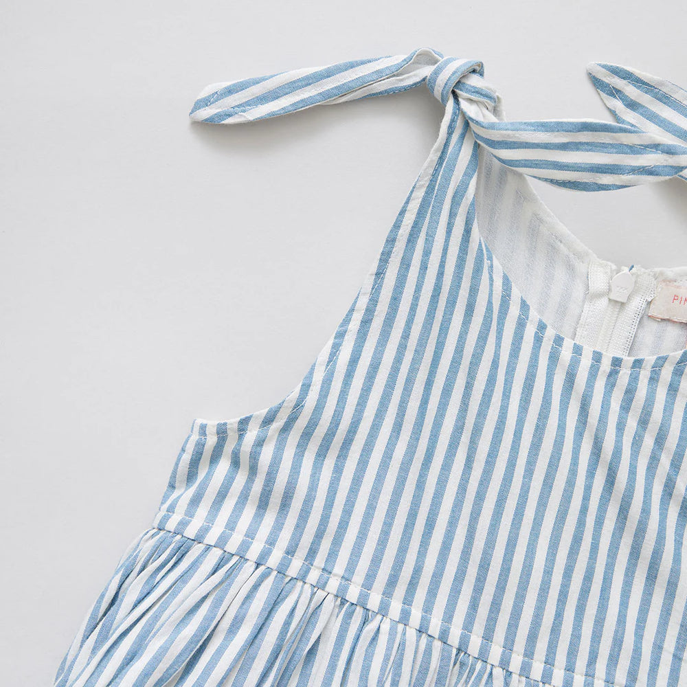 Blue Skinny Stripe Girls Taylor Dress