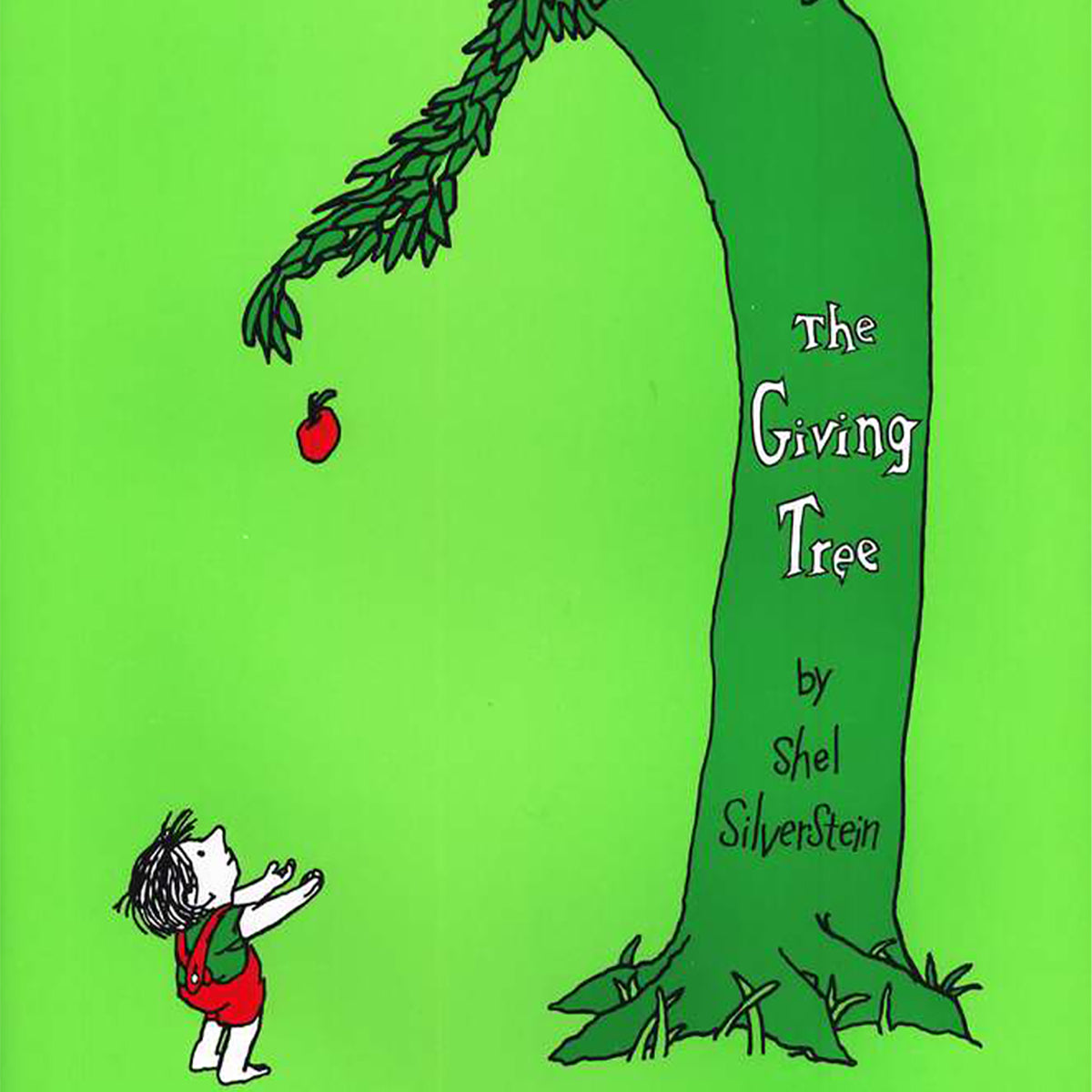 The Giving Tree. Picture of a little boy underneath a tree with fruit falling to his open hands