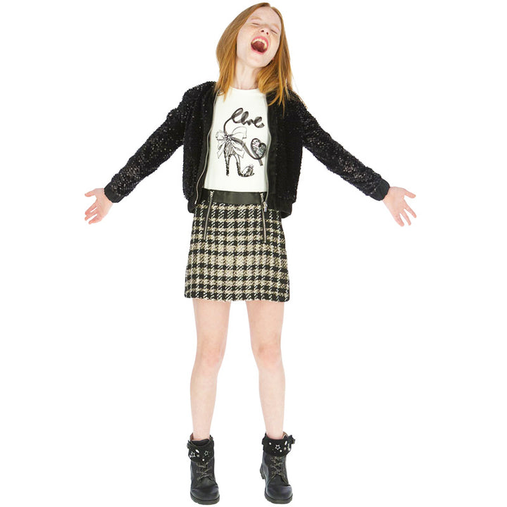 Leather & Metallic Tweed Skirt