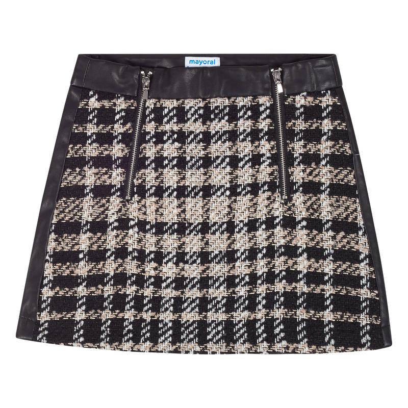 Leather & Metallic Tweed Skirt