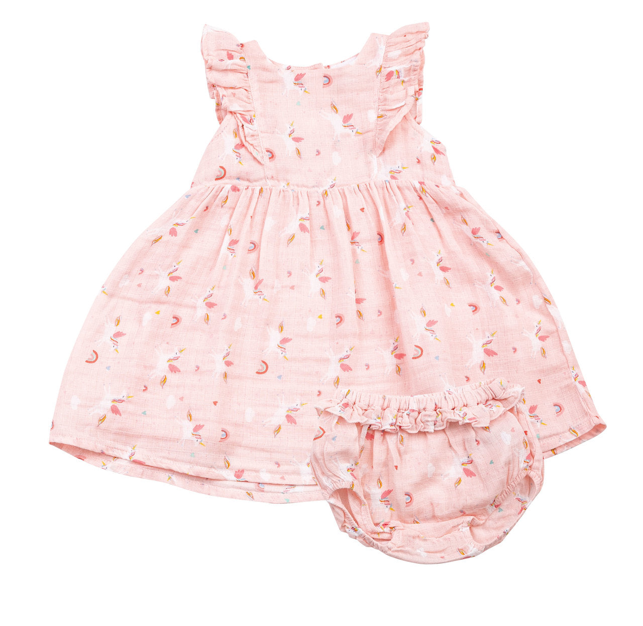 Pink Unicorn Ruffle Dress and Diaper Cover