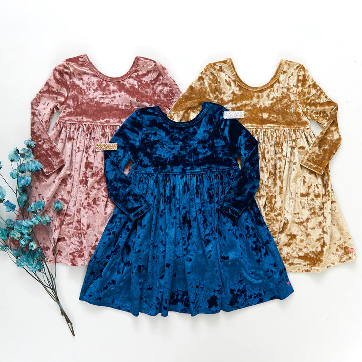 Crushed Blue Velvet Steph Dress