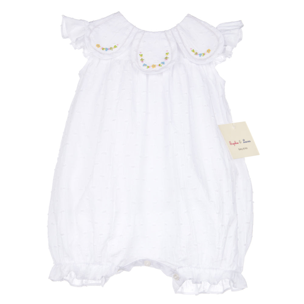 White Swiss Dot Petal Collar Embroidered Bubble