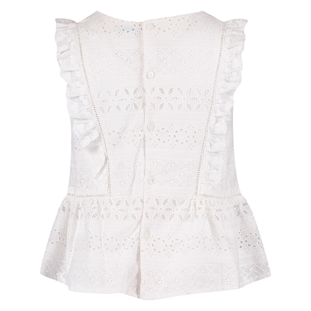 White & Pink Floral Ruffle Blouse
