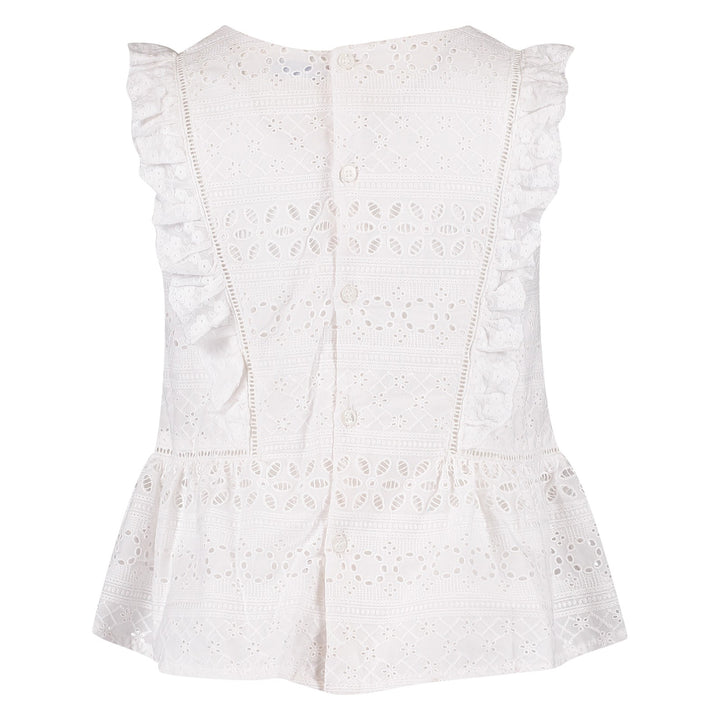 White & Pink Floral Ruffle Blouse