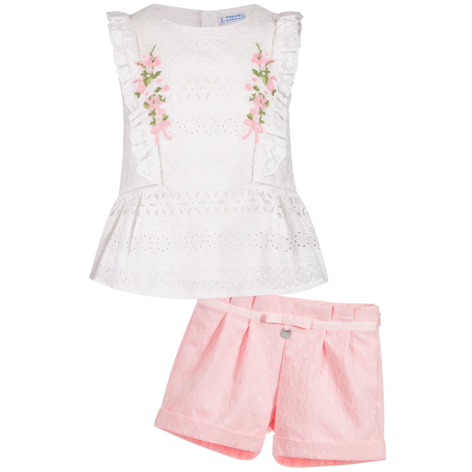 White & Pink Floral Ruffle Blouse