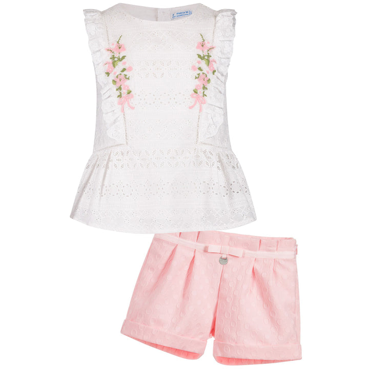 White & Pink Floral Ruffle Blouse