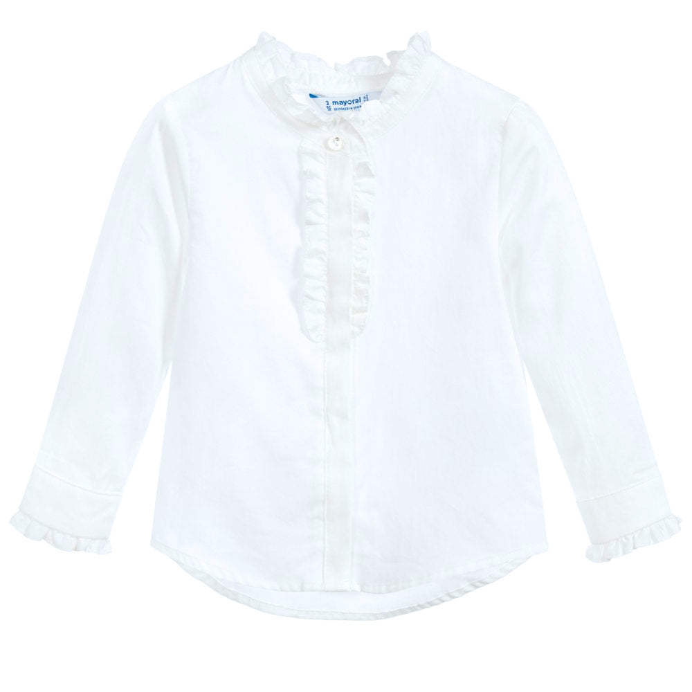 White Cotton Ruffle Blouse