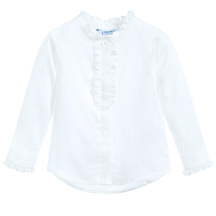 White Cotton Ruffle Blouse