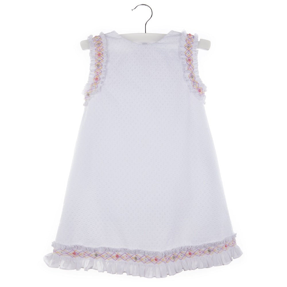Eyelet A Line Dress White With Smocked Details