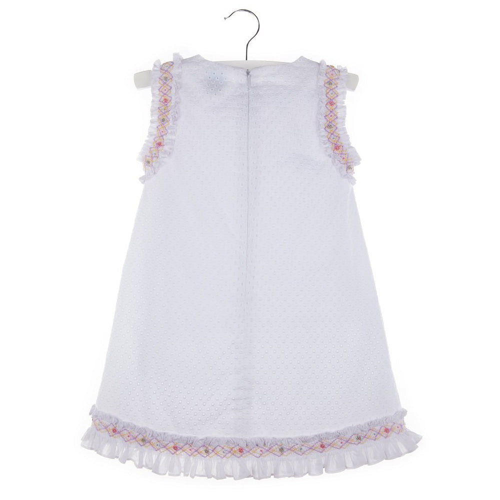 Eyelet A Line Dress White With Smocked Details