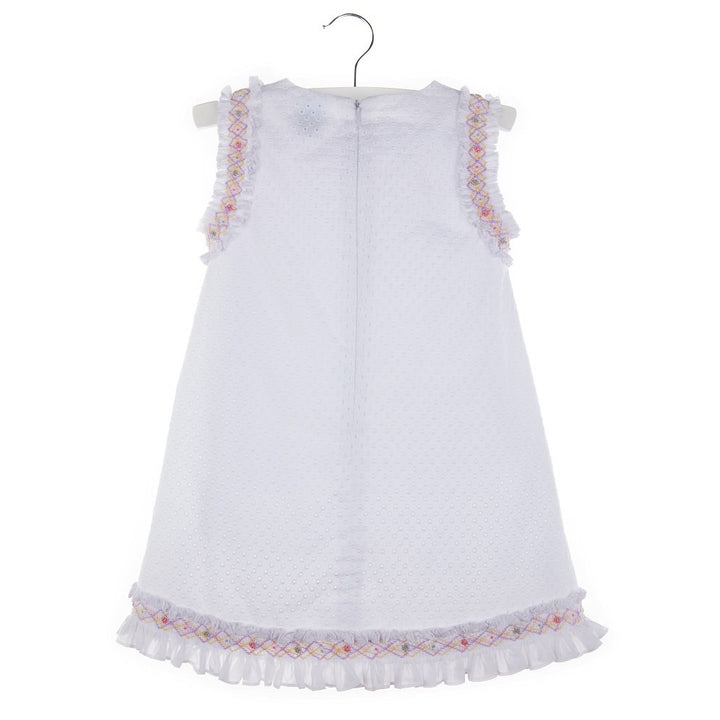 Eyelet A Line Dress White With Smocked Details