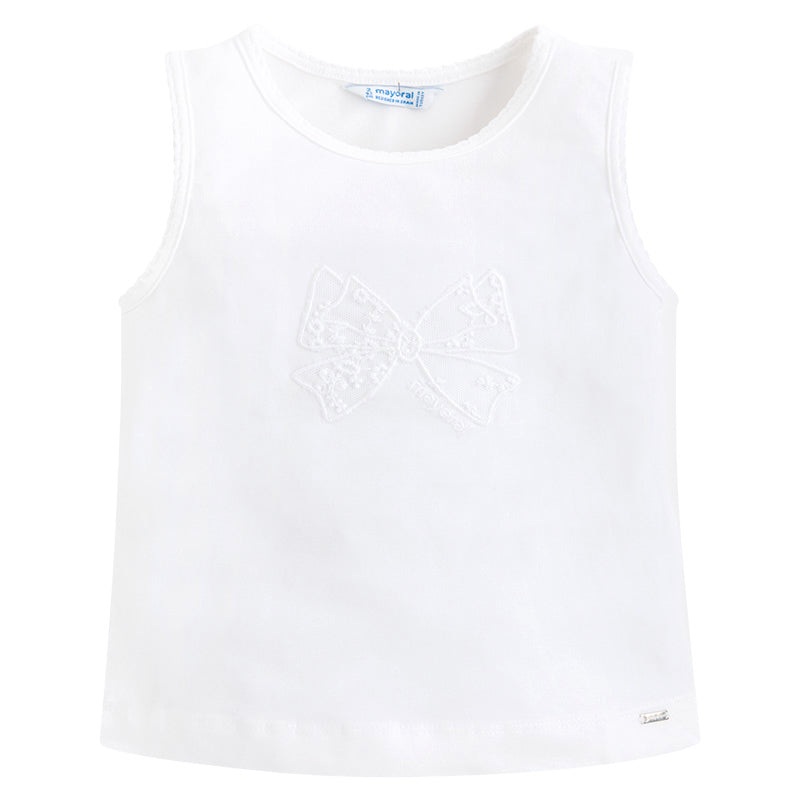 White Bow Embroidered Tank Top
