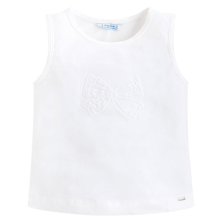 White Bow Embroidered Tank Top