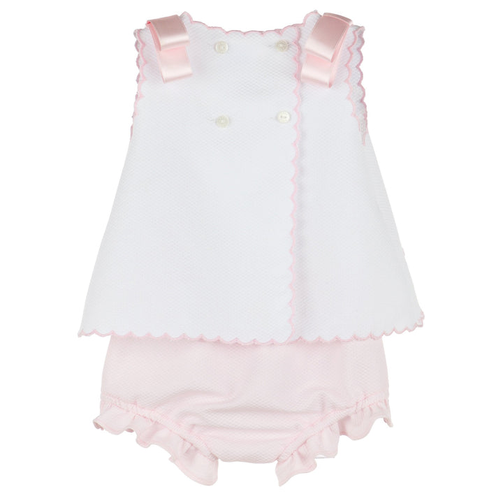 White & Pink Scalloped Top & Bloomer Set