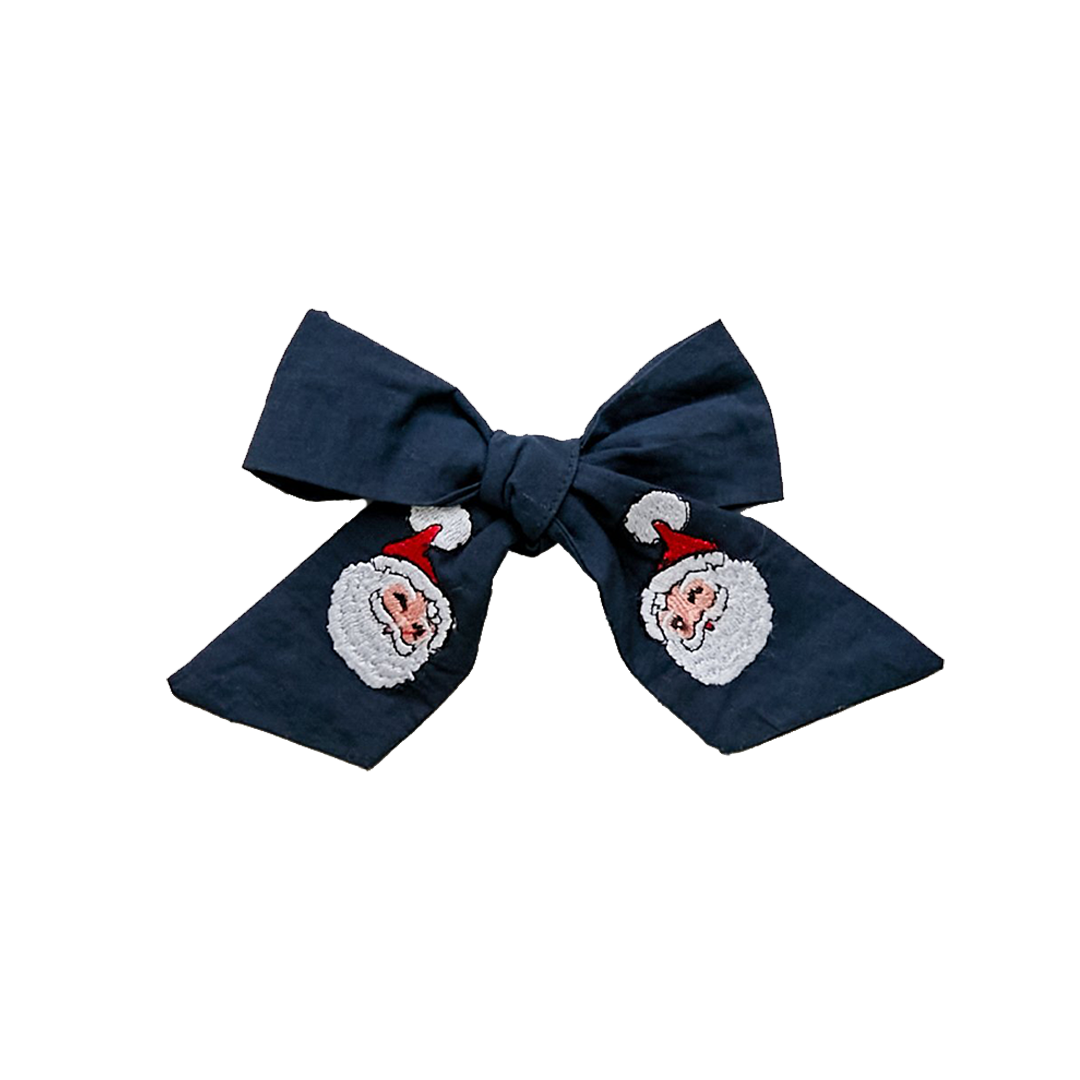 Dress Blues With White Santa Embroidered Holiday Bow