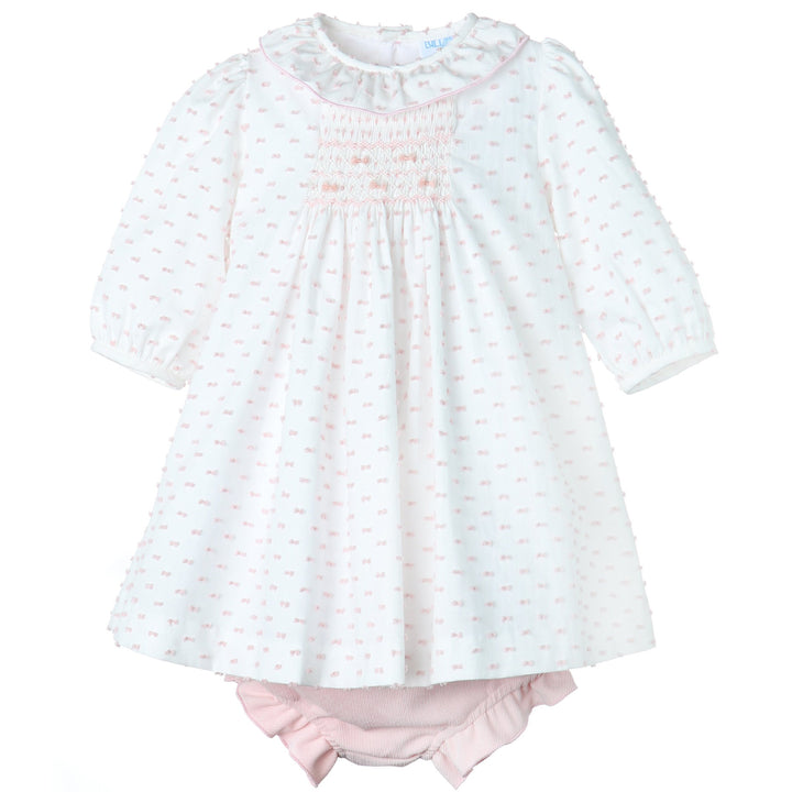 Pink Swiss Dot Smocked Dress & Corduroy Bloomer Set
