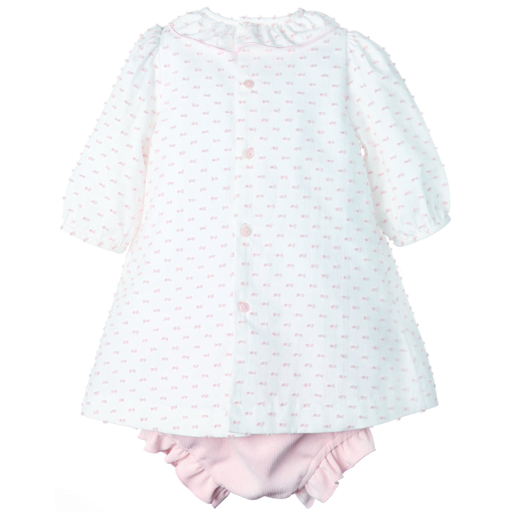 Pink Swiss Dot Smocked Dress & Corduroy Bloomer Set