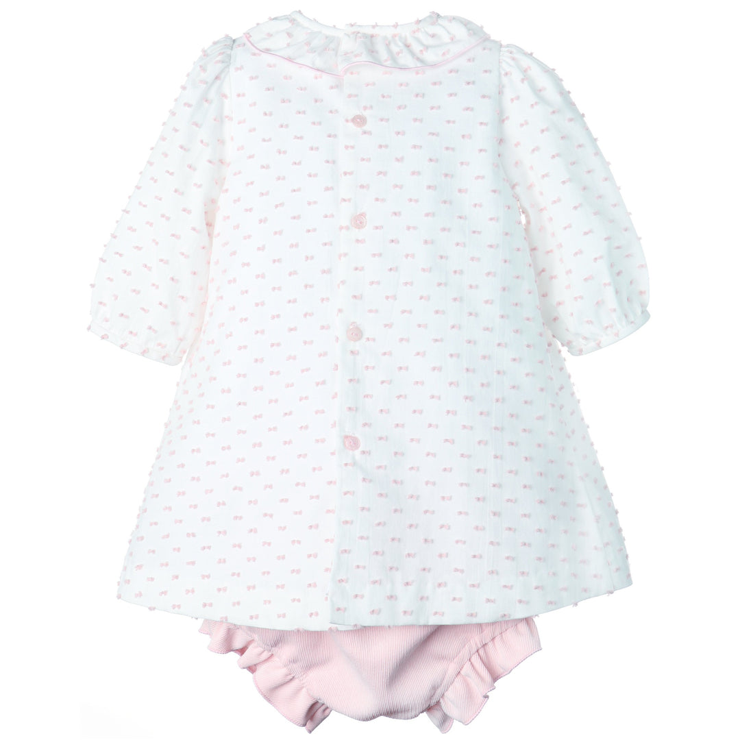 Pink Swiss Dot Smocked Dress & Corduroy Bloomer Set