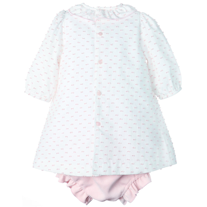 Pink Swiss Dot Smocked Dress & Corduroy Bloomer Set