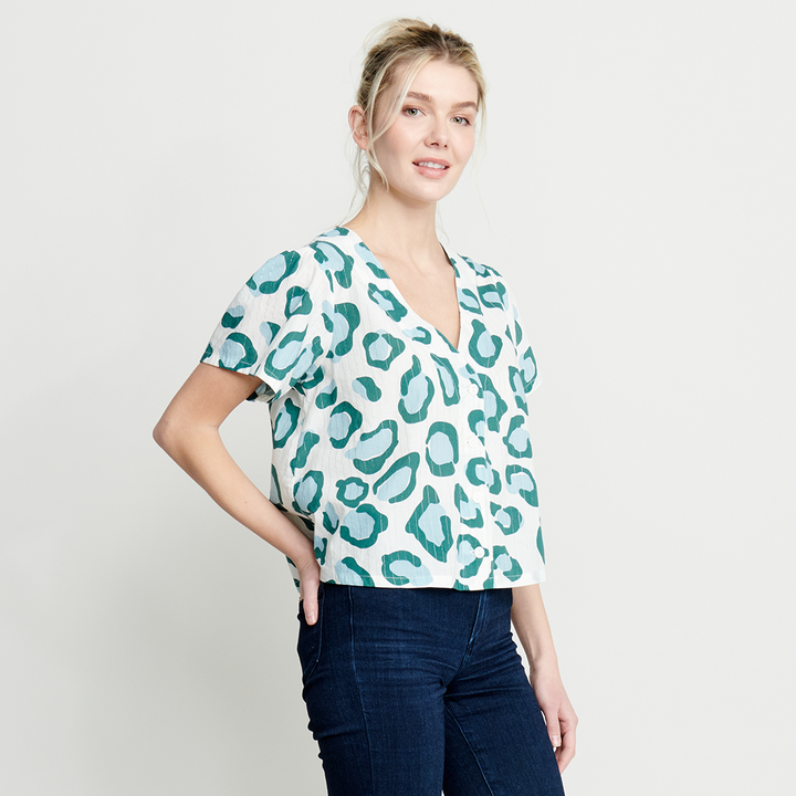 Pine Blue Oversized Leopard Ember Top