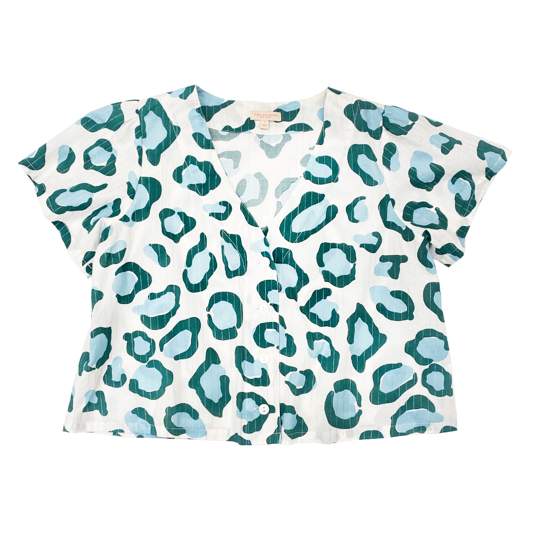 Pine Blue Oversized Leopard Ember Top