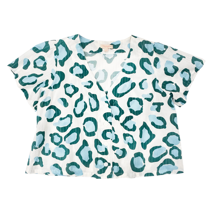 Pine Blue Oversized Leopard Ember Top